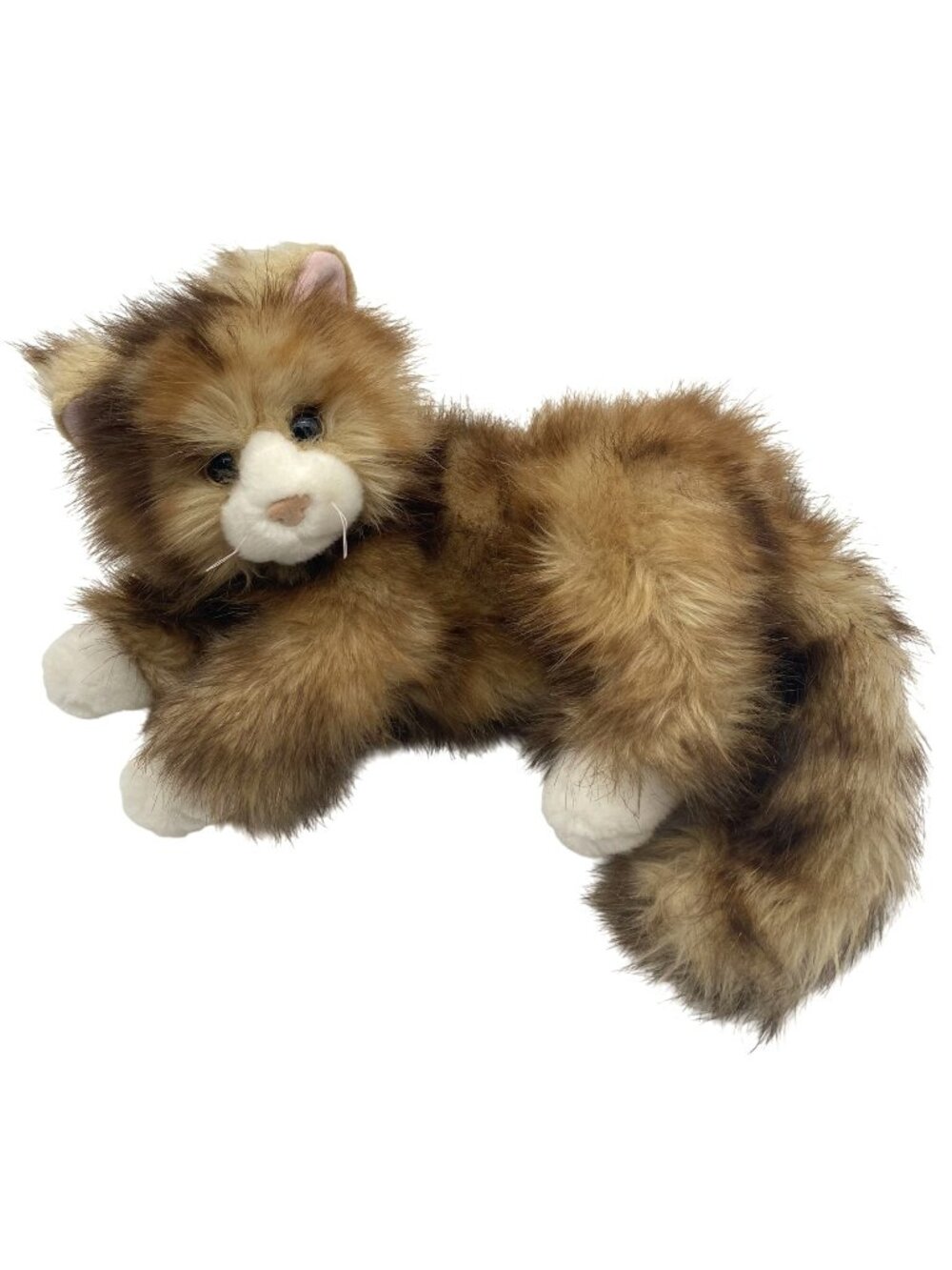 TY Realistic Jumbles Calico Brown & White Fluffy Cat Lying Pose 2009